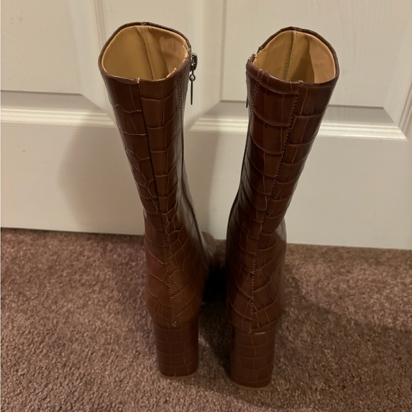 NWT Schutz Raff Croc-Embossed Leather Platform Boots - Picture 5 of 10